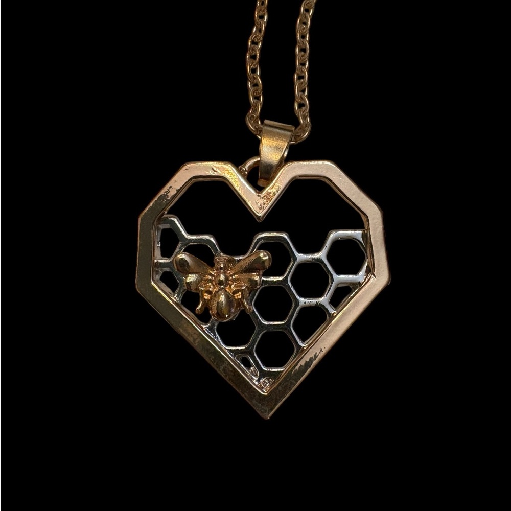 Gold Heart Honeycomb Pendant Necklace